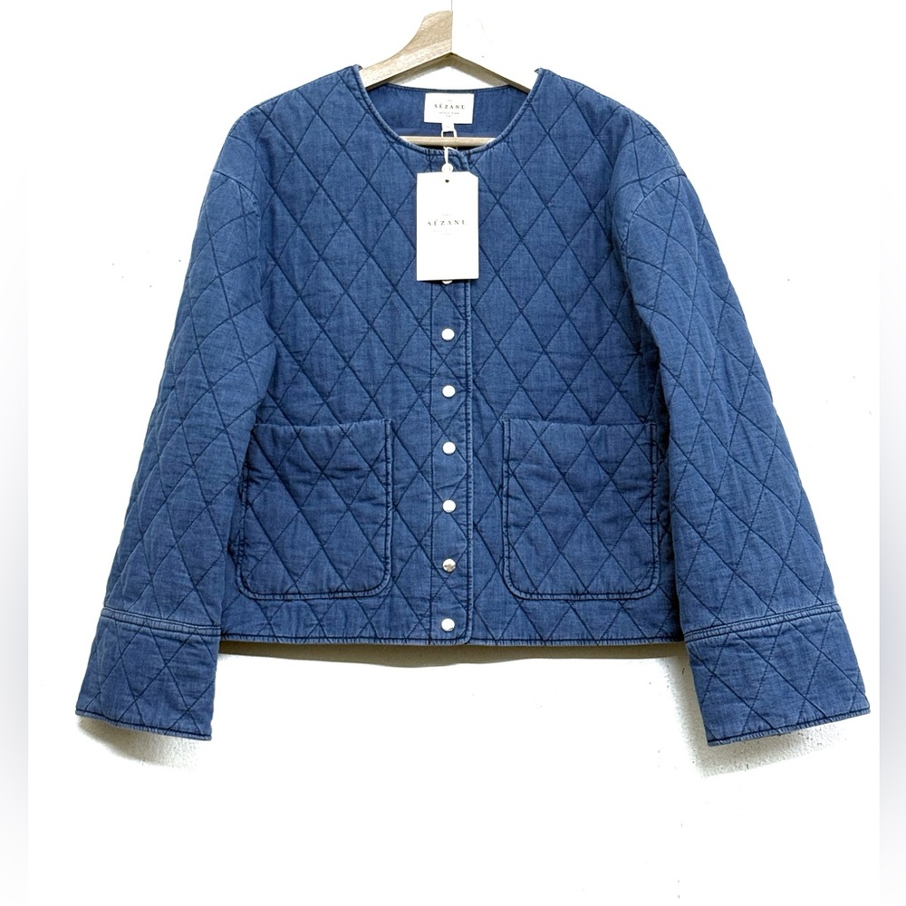 NWT Sézane Dakota Quilted Jacket in Denim Blue Sz 4 - Picture 5 of 16
